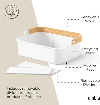 Umbra Bellwood Multipurpose Caddy Organizer with Handle, Desk, Makeup, Dorm Caddy, Kitchen Cabinet Organizer, Natural/White