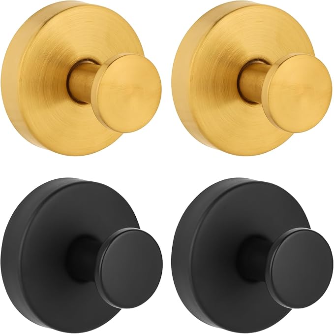 Javjicy Suction Cup Hooks,Wreath Hangers for Front Door,Over The Door Hooks for Hanging,Shower Wall Hooks,Pack of 4 (2 Gold 2 Black)