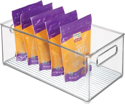 mDesign Deep Plastic Kitchen Storage Organizer Container Bin for Pantry, Cabinet, Cupboard, Shelves, Fridge, or Freezer - Holds Dry Goods, Sauces, Condiments, Drinks, Ligne Collection, 8 Pack, Clear