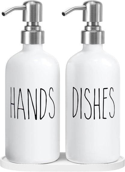 MOMEEMO Soap Dispenser for Kitchen Sink, White Soap Dispenser with Silver Metal Pump, Suitable for Kitchen Decor and Accessories. (White & Silver)
