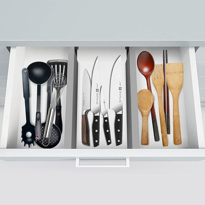 Adjustable Bamboo Drawer Divider Organizers - 6 Pack Large Expandable Drawer Organization Separators for Kitchen Utensils, Dresser, Bedroom, Bathroom, Baby Drawer, Office - 17.5” to 22" (Gray)