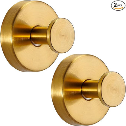 Fenas Suction Cup Hooks for Shower No-Drill Bathroom Hooks for Towels, Robes, Loofah Mountable on Bathroom Walls, Kitchen, Glass, Mirrors, Tile and Smooth,Non-Porous Surfaces (2 Pack, Brushed Gold)