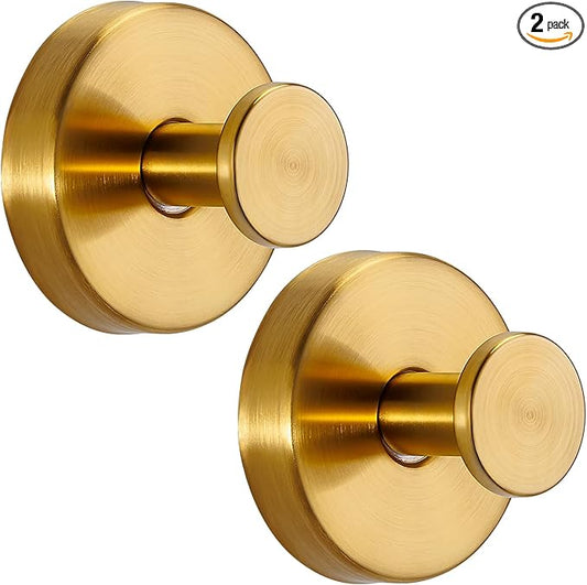 Fenas Suction Cup Hooks for Shower No-Drill Bathroom Hooks for Towels, Robes, Loofah Mountable on Bathroom Walls, Kitchen, Glass, Mirrors, Tile and Smooth,Non-Porous Surfaces (2 Pack, Brushed Gold)