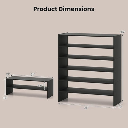 COSTWAY 6-Tier Shoe Rack, Extra Wide Shoe Shelf Organizer with Stackable Design, 31" Freestanding Adjustable Storage Shoe Stand for Small Space Entryway Hallway Closet (1,Black)