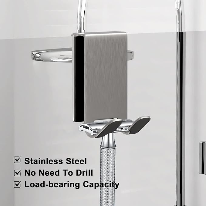 KITHOLD Shower Door Hook, Double-Sided Hook for Frameless Shower Doors (3.14 Inch), Heavy-Duty Stainless Steel Hook for Bathrobes and Towels, No Drilling or Adhesive Required, 2-Pack, Silver