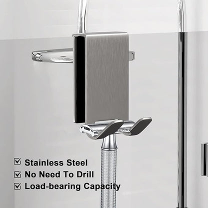 KITHOLD Shower Door Hook, Double-Sided Hook for Frameless Shower Doors (3.14 Inch), Heavy-Duty Stainless Steel Hook for Bathrobes and Towels, No Drilling or Adhesive Required, 2-Pack, Silver