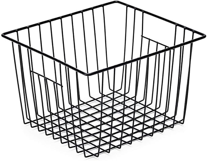SANNO Freezer Baskets Wire Storage Basket, Metal Household Storage Organizer Baskets Bin for Pantry, Shelf, Freezer, Kitchen Cabinet, Bathroom Black