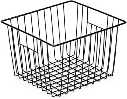 SANNO Freezer Baskets Wire Storage Basket, Metal Household Storage Organizer Baskets Bin for Pantry, Shelf, Freezer, Kitchen Cabinet, Bathroom Black