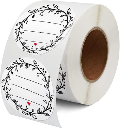 500 Pcs Jar Label Stickers Wreath Design Self-Adhesive Jar Labels for Storage Bin Food Container Canning Spice Oil Bottle Cosmetic Organizing Gift Tags Mason Jars Craft Stickers 2 Inch White