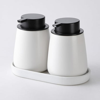 Eyrozia White Round Soap Dispenser Tray - 8'' Ceramic Vanity Tray for Bathroom Decorative, Jewelry Ring Dish, Comestic Holder, Kitchen Sink Countertop Organizer Plate