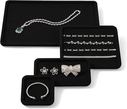Woodten Microfiber Jewelry Display Flat Tray for Rings Earrings Necklace Bracelet, Jewelry Photograph Display Catchall Organizer Tray Dish(L,Black)