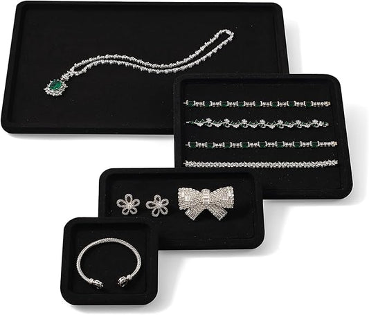 Woodten Microfiber Jewelry Display Flat Tray for Rings Earrings Necklace Bracelet, Jewelry Photograph Display Catchall Organizer Tray Dish(L,Black)