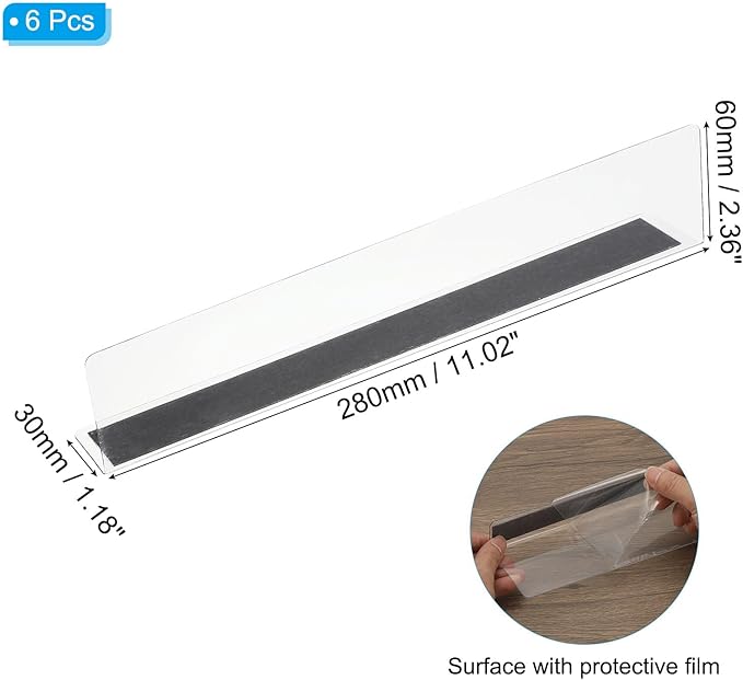 PATIKIL 12 Pack Shelf Dividers for Closet Organization, 11x1.18x2.4 Acrylic Magnetic Closets Separator Kitchen Cabinet Shelves Under Bed Blocker for Bedroom Kitchen Office, Clear