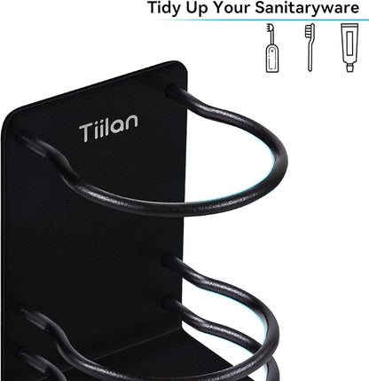 Tiilan Toothbrush Holder Wall Mounted, Bathroom Storage Stand for Razor, Toothpaste - Self Adhesive, Stainless Steel, Black