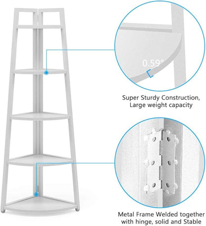 Tribesigns 70 inch Tall Corner Shelf, 5 Tier Modern Corner Bookshelf Bookcase Industrial Corner Ladder Shelf Plant Stand for Living Room, Kitchen, Home Office (White)