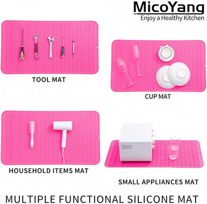 Silicone Dish Drying Mat for Multiple Usage,Easy clean,Eco-friendly,Heat-resistant Silicone Mat for Kitchen Counter or Sink,Refrigerator or Drawer Liner Rose 4XL 32 inches x 18 inches