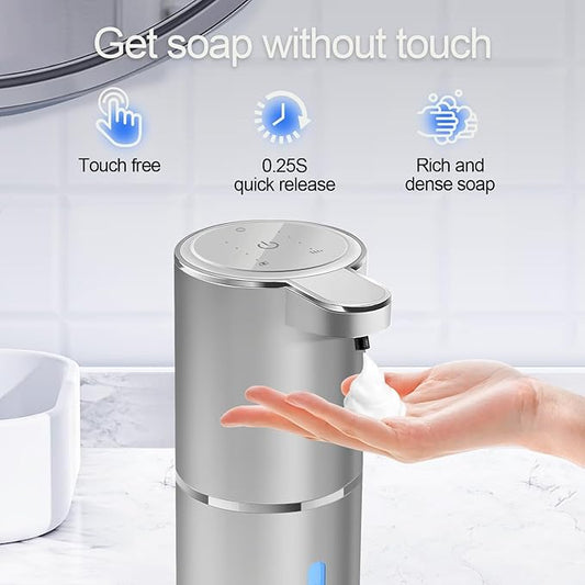 Automatic Foaming Soap Dispenser - Hand Free Pump Touchless Soap Dispenser USB Rechargeable Dispenser with 380ml, 4levels Adjustable Dispenser for Bathroom Kitchen