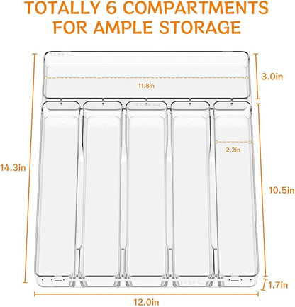 Clear Silverware Organizer for Kitchen Drawers,BPA Free Cutlery Drawer Organizer,6 Slots Plastic Utensils Organizer Suitable as In-Drawer Silverware Holder and Tray,Flatware,Knife,Fork,Spoon Organizer