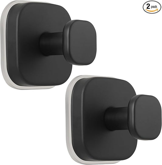warlve Suction Cup Hooks for Shower - Reusable No-Drill Mounting - Hooks for Towels, Robes & Loofah on Metal, Glass, Mirrors, Tile & Smooth Non-Porous Surfaces (2, Matte Black)