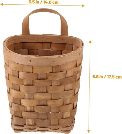 Garneck Wall Hanging Woven Storage Basket Wood Wall Mounted Organizer with Handle Compact Nordic Style Storage Bin for Kitchenware Makeup Tools and Keys Carbonized Color