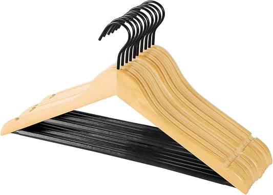 Perfecasa Premium Quality Solid Wood Clothes Hangers for Suits and Coats, Smooth Finishes, Non-Slip Pants Bar, 360° Swivel Soft Coated Hooks. Pack of 20(Clear Natural)