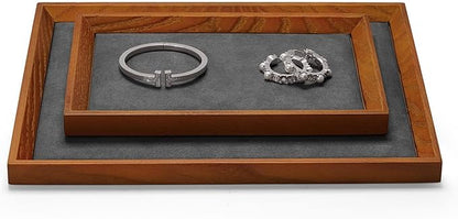 Oirlv Solid Wood Small Jewelry Tray Trade Showcase Countertop Jewelry Display Trays Rectangle Vanity Tray(Grey, Small)
