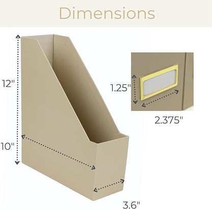 BLU MONACO | Set of 6 Foldable Taupe Magazine File Holders with Label Holders | Vertical File Organizer & File Storage Boxes for Desk, Shelves & Home Office