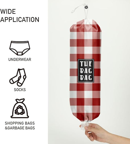 Plastic Bag Holder,Reusable And Washable Grocery Bag organizer,for Home Kitchen Travelling Camping Decor, use 1 Pack, Red And White Plaid Pattern