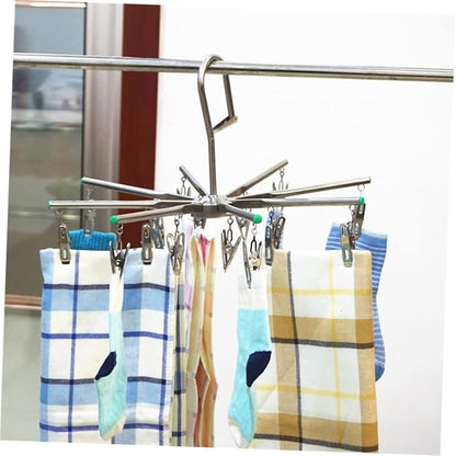 PRETYZOOM Laundry Clip and Drip Hanger with 16 Clips, Foldable Hanging Drying Rack for Hanging Socks, Diapers, Underwear, Towel