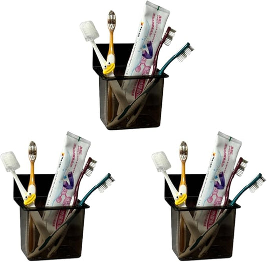 Bathroom Toothbrush Holder Set Modern Black Metal Clear Plastic Toothbrush Holders,Toothpaste Holder Set - Kids & Adults with Wall-Mounted Metal Bathroom Organizer Set for Bathroom(3 Pack)