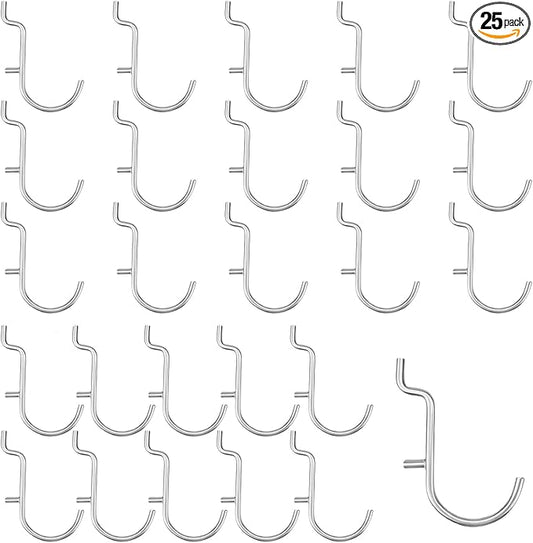 25 Pcs J Style pegboard Hooks Stainless Steel Metal Pegboard Hooks Peg Board Wall Display Accessories for Jewelry Organizer Hanging Tools (Large)