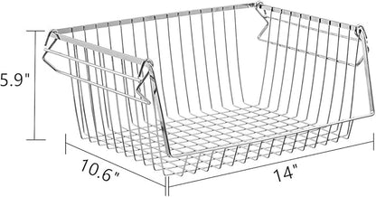 SANNO Stacking Baskets Bin Baskets Wire Storage Baskets Organization Farmhouse Scoop Baksket for Pantry, Kitchen, Closets, Bathroom, Cabinets, Kitchen, Set of 3