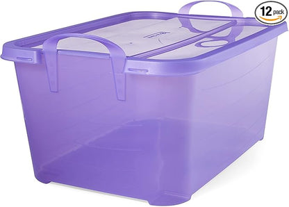 Life Story 12 Pack Light Duty Stackable Storage Bin, 55 Quart Home Organizer, Versatile Lightweight Locking Bins with Carrying Handles, Purple