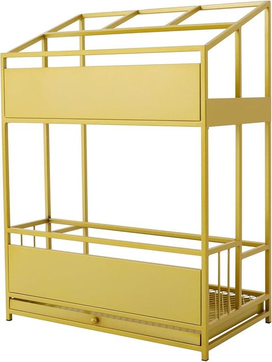 Commercial Metal Umbrella Holder Umbrella Stand with Drip Tray Entrance Umbrella Organizer Large Capacity Umbrella Rack for Home, Office, Apartment, Hotel (Gold, 18.9 * 11 * 26in)