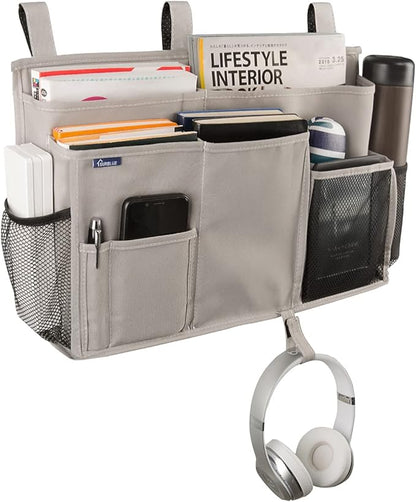 Surblue Bedside Caddy Hanging Bed Organizer Storage Bag Pocket for Bunk and Hospital Beds, College Dorm Rooms Baby Bed Rails,Camp (8 Pockets),Gray