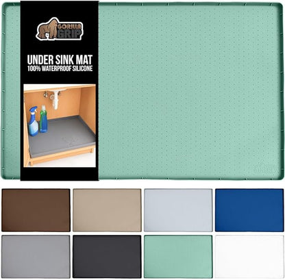 GORILLA GRIP Waterproof Silicone Under Sink Mat with Raised Lip for Kitchen and Bathroom, 34 x 22 in, Cabinet Shelf Liner Stay in Place Mats Dishwasher Safe Drawer Liner, Organizer Tray, Mint