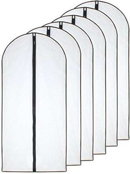 Garment Bag (Set of 6) Plastic Garment Bags with Zipper Hanging Clothes Cover Dress Bag for Suits, Coats Closet (24'' x 40'', Black)