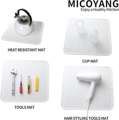 Silicone Dish Drying Mat for Multiple Usage,Easy clean,Eco-friendly,Heat-resistant Silicone Mat for Kitchen Counter or Sink,Refrigerator or Drawer Liner White XL 18 inches x 16 inches
