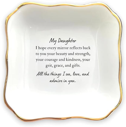 HatafaFurni Ring Dish for Daughter From Mom - Encouraging Words Jewelry Trinket Gift for Graduation, Christmas, Wedding - All the Things I See, Love, and Admire in You