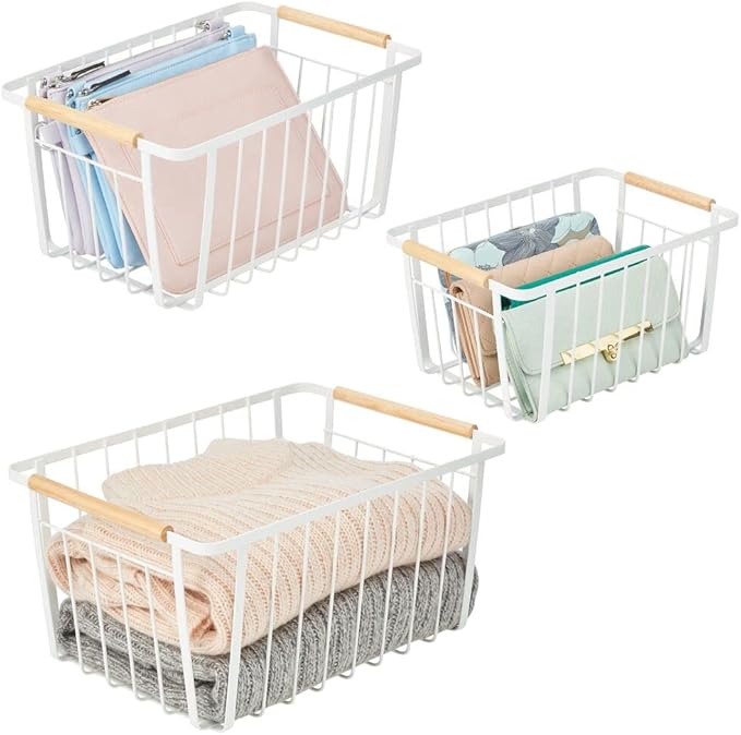 mDesign Metal Farmhouse Wire Organizer Storage Bin Basket with Handle - Rustic Container Organizers for Cabinet, Shelves, Counter, Bathroom, or Kitchen Pantry - Set of 6 - Matte White