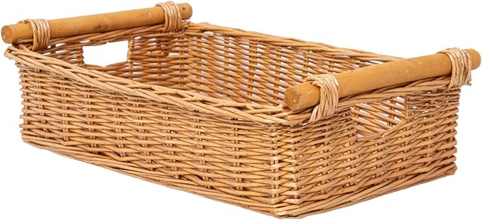 YAHUAN Woven Wicker Storage Basket Wicker Tray Shallow Basket Organizing 16.54L x 11.02W x4.72H in (Wicker)
