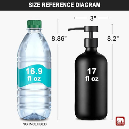 GMISUN Black Soap Dispenser, 2 Pack Matte Black Hand Soap Dispensers for Bathroom, 17 Fl Oz Glass Dish Soap Dispenser for Kitchen with Stainless Steel Pump, Modern Liquid Soap Bottle Set