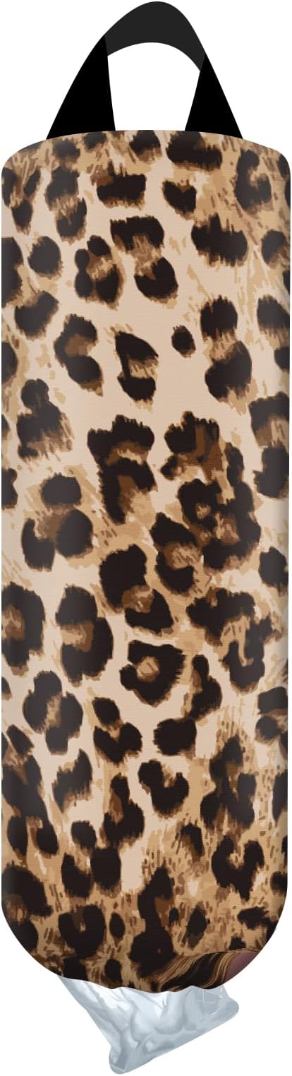 Plastic Bag Holder, Wall Mount Grocery Bag Organizer, Funny Hanging Trash Bag Storage Dispenser for Home Kitchen Luxuious Leopard