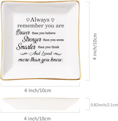 Spegiffu Inspirational Gifts for Women Trinket Dish with Positive Quotes - Always Remember You are Braver Stronger Smarter Than You Think, Motivational Gifts for Women Encouragement Cheer Up Gift