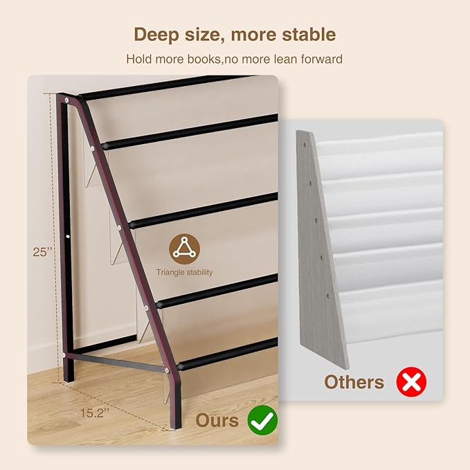 High-Transparent 4 Tier Kids Bookshelf, Sturdy Metal Large Size Book Rack Storage for Kids (Black)