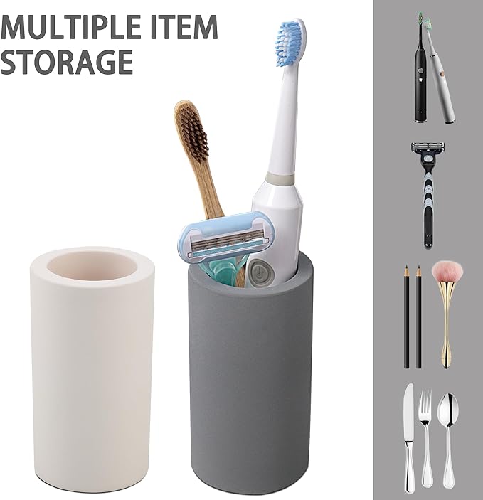 Coengwui Diatomite Toothbrush Holder for Bathroom Sink, Countertop Organizer, Quick Dry Stand Cup for Toothpaste, Razors, Makeup Brushes - Water-Absorbent & Quick-Drying (Dark Grey, Height 4.3")
