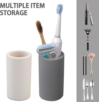 Coengwui Diatomite Toothbrush Holder for Bathroom Sink, Countertop Organizer, Quick Dry Stand Cup for Toothpaste, Razors, Makeup Brushes - Water-Absorbent & Quick-Drying (Dark Grey, Height 4.3")