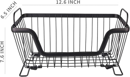 LOTTS Stackable wire basket, Metal Pantry basket, Storage Organizer Bin with Handles, Fruit basket for Kitchen Cabinets, Pantry, Closets, Bedrooms, Bathrooms (12.6×6.5×7.6")- 2 Pack
