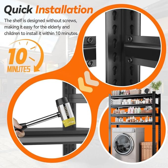 Over Washer and Dryer Shelves, 4 Tier Adjustable Height Metal Heavy Duty Freestanding Storage Shelves, Washing Machine Rack for Laundry Room Organization and Storage, 45.28''W*17.72''D*62.99''H, Black