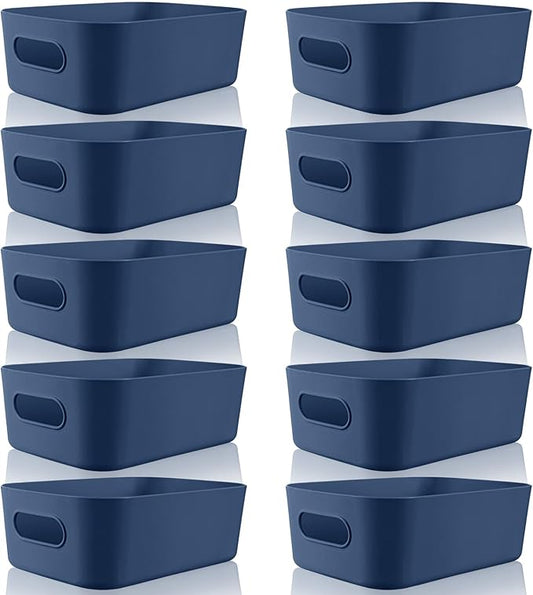Zopeal Plastic Storage Bins 10 Pcs Blue Pantry Organizer Bins Small Baskets Storage Containers for Home Kitchen (8 x 5.7 x 3 Inch)